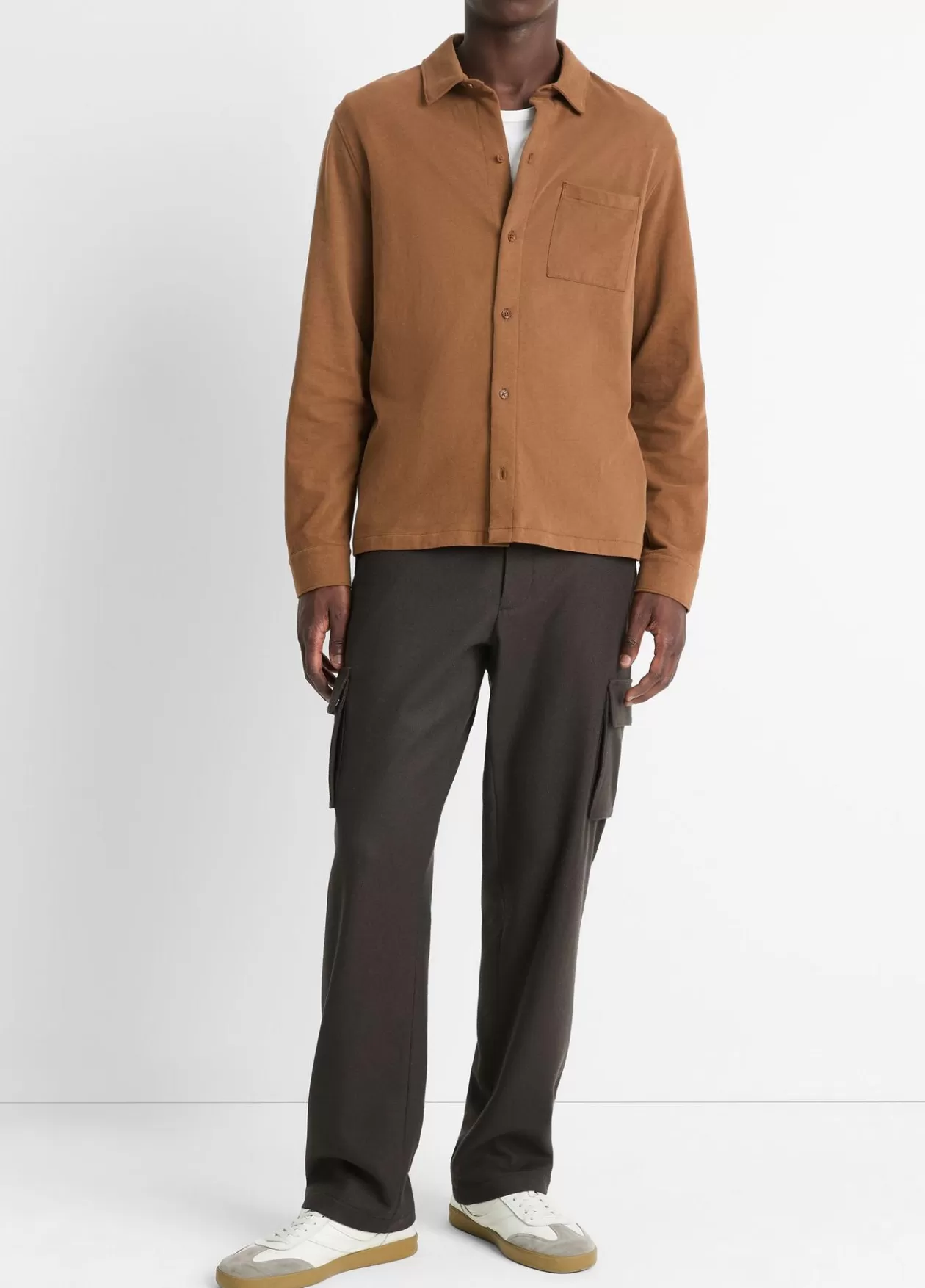 Discount Vince Sueded Cotton Jersey Button-Front Shirt vicuna