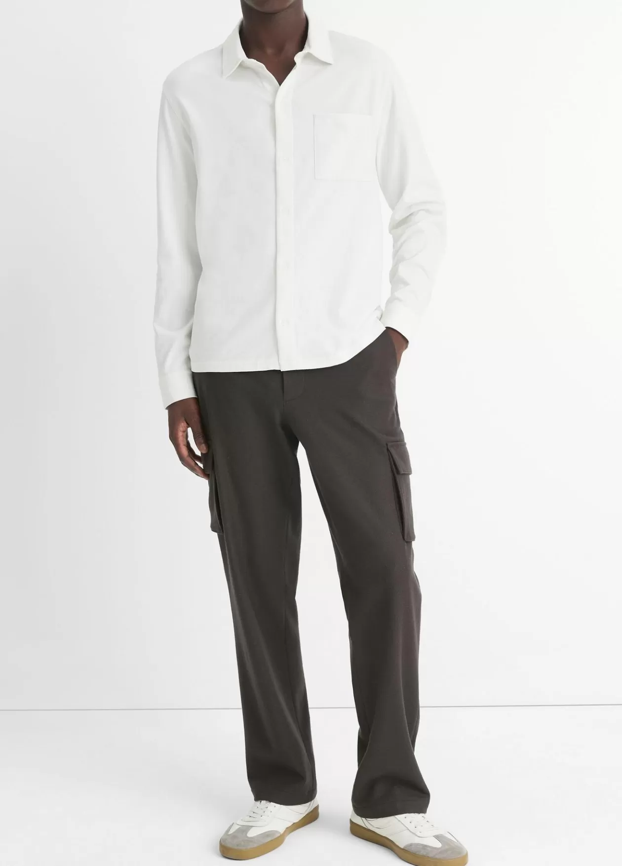 Fashion Vince Sueded Cotton Jersey Button-Front Shirt off white