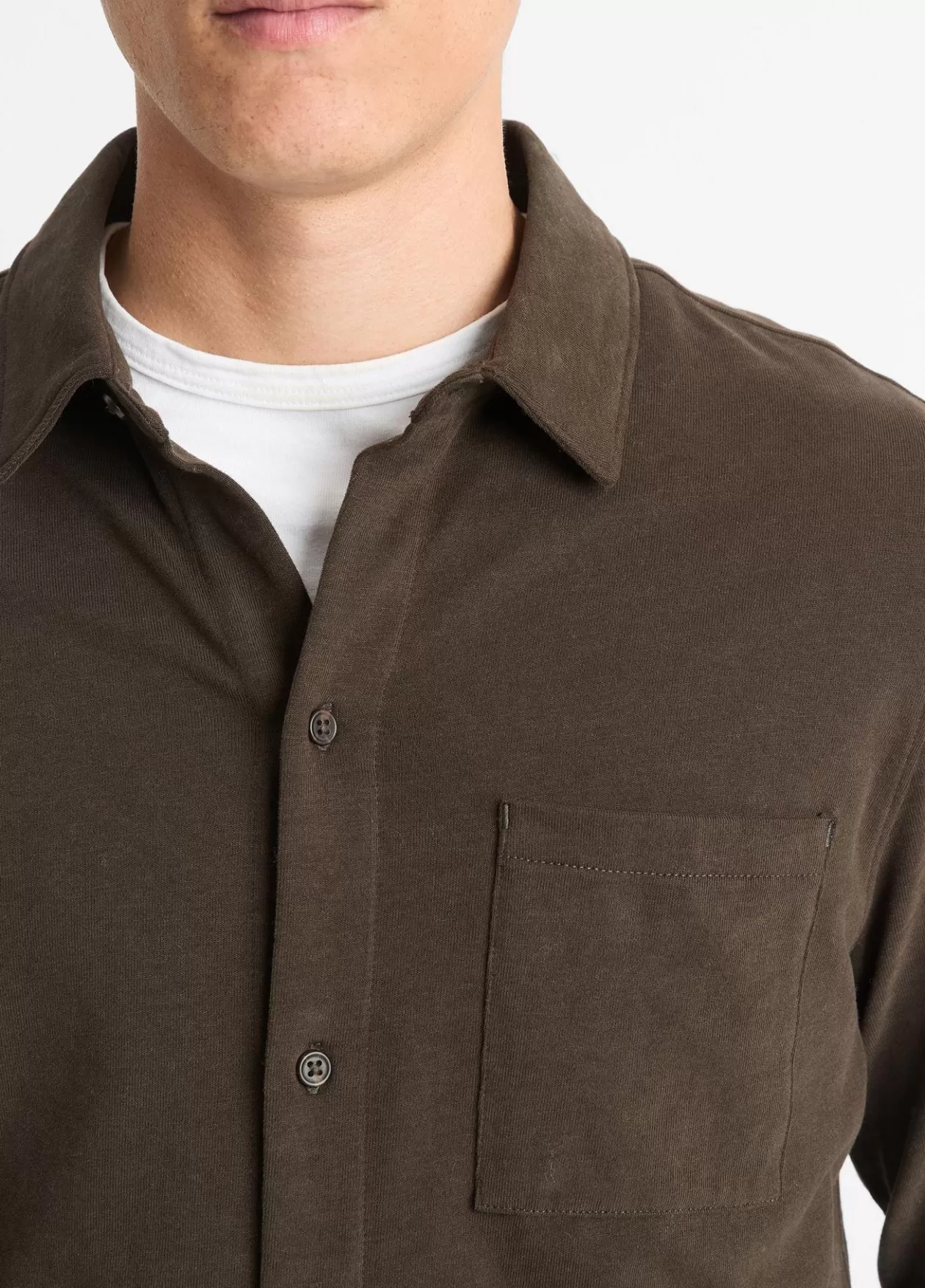 Shop Vince Sueded Cotton Jersey Button-Front Shirt night moss