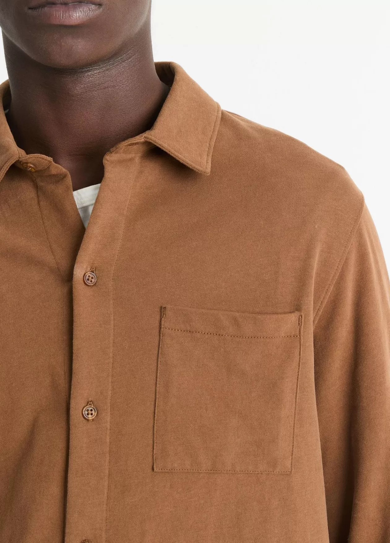 Discount Vince Sueded Cotton Jersey Button-Front Shirt vicuna