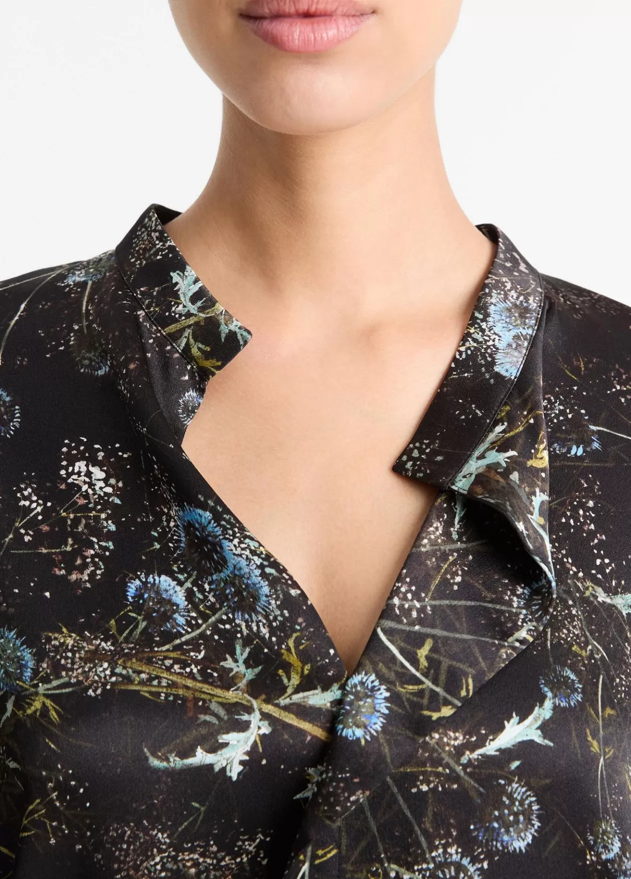 Outlet Vince Thistle Silk Draped-Collar Blouse aqua shadow