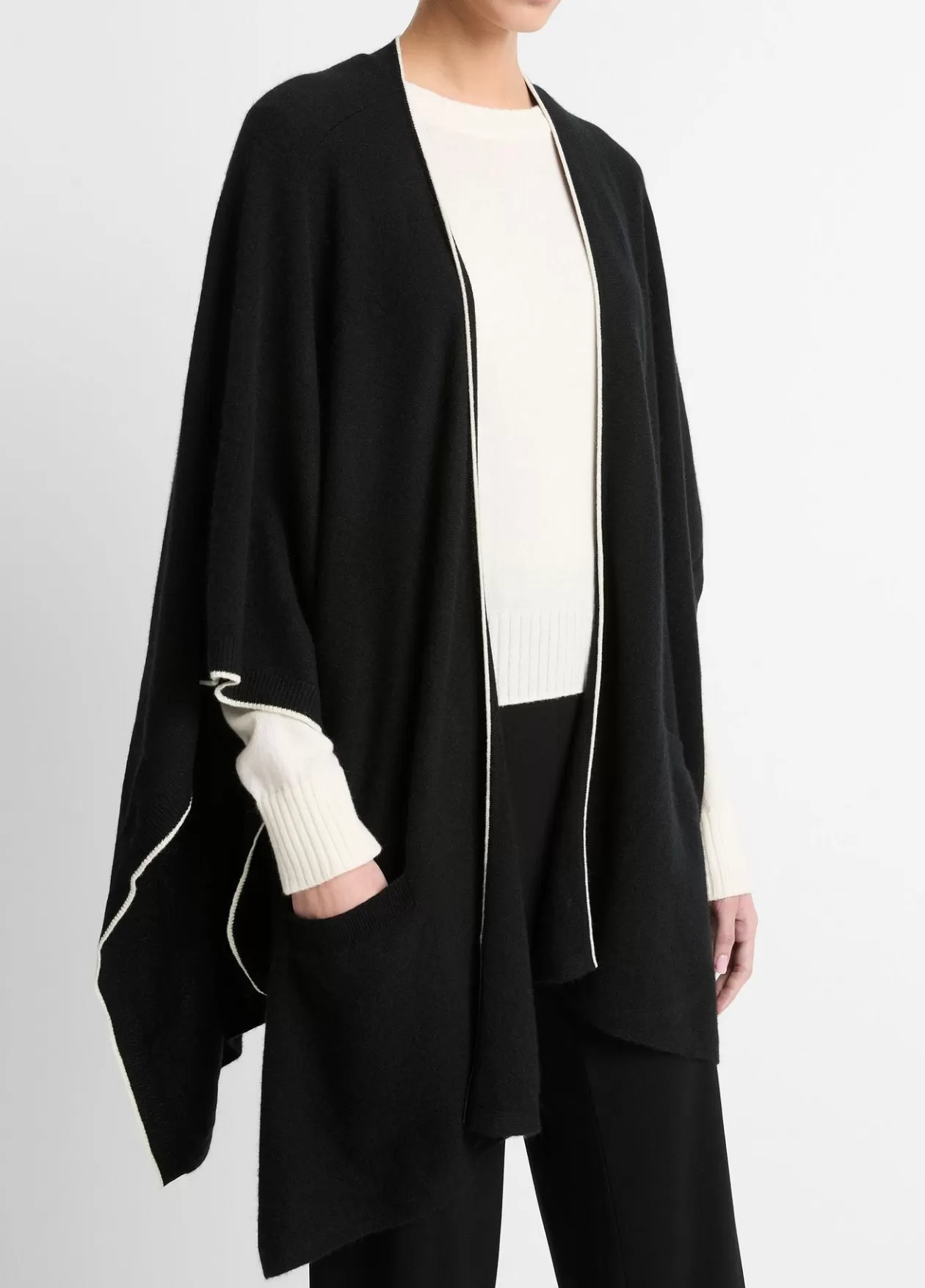 Outlet Vince Tipped Jersey-Knit Cashmere Cape black