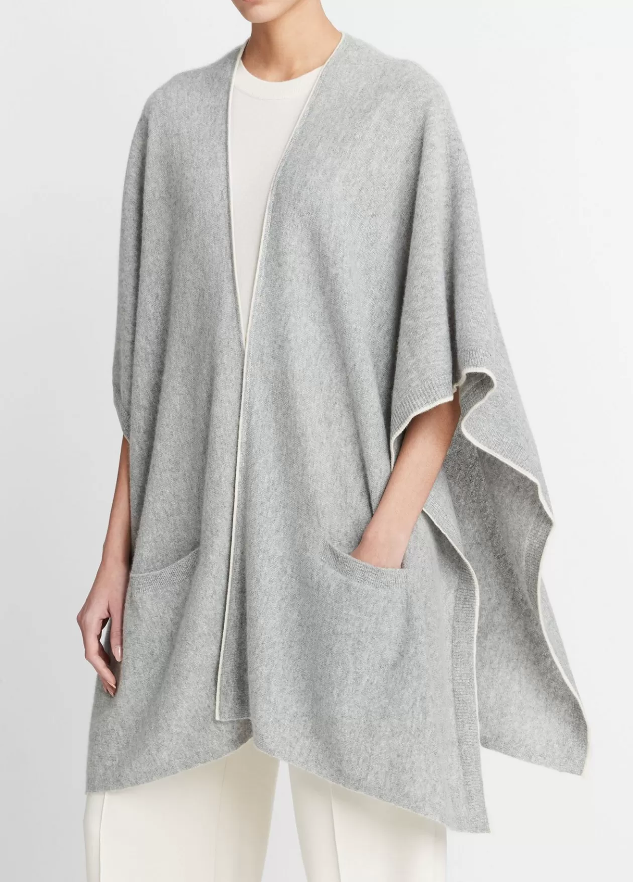Fashion Vince Tipped Jersey-Knit Cashmere Cape medium grey/off white