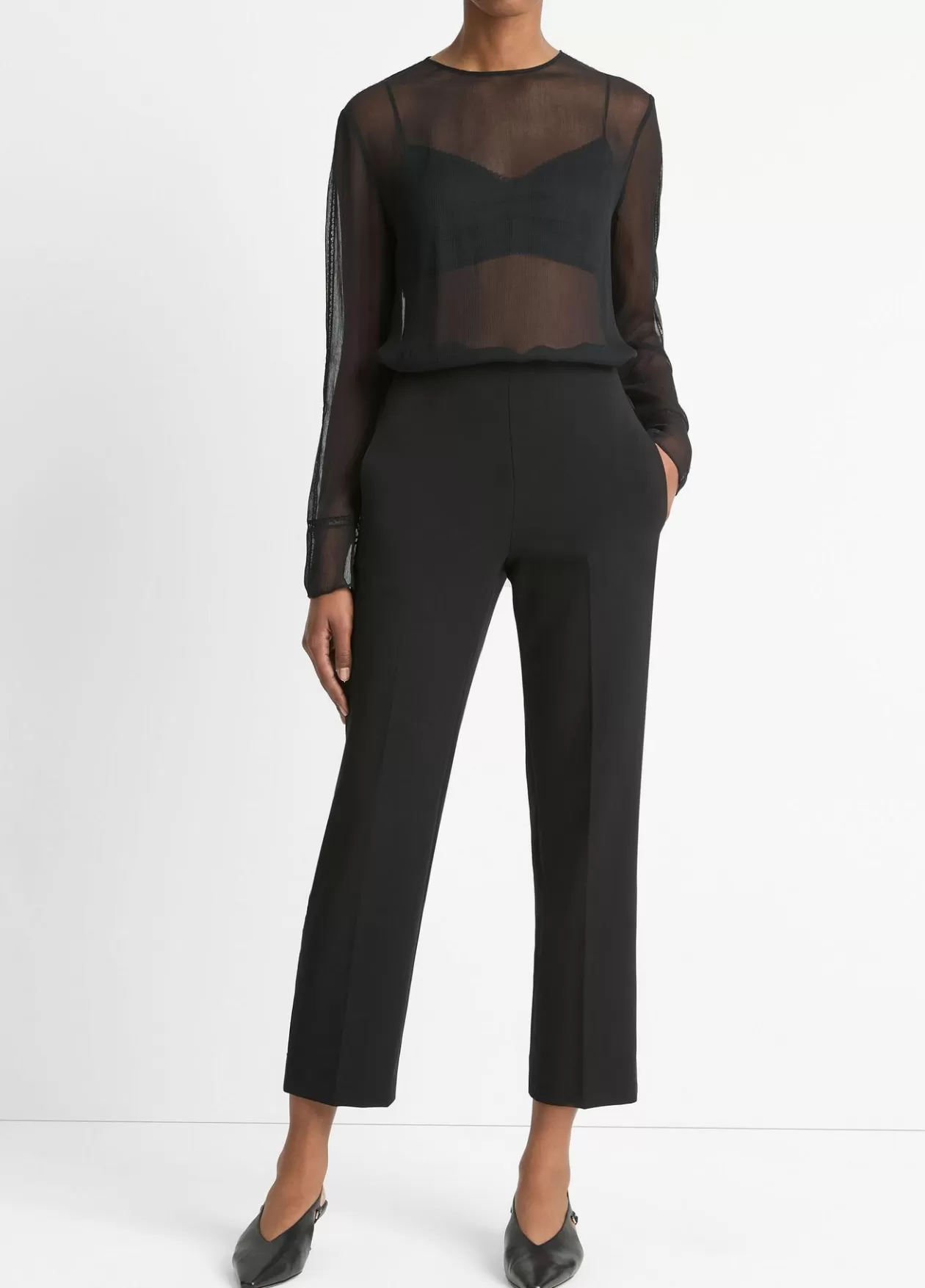 New Vince Velvet-Trim Pull-On Pant black