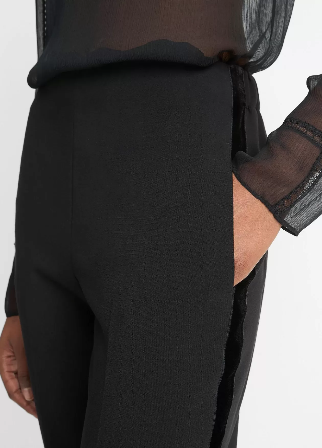 New Vince Velvet-Trim Pull-On Pant black