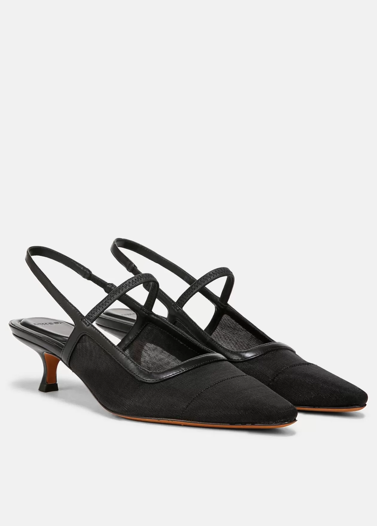 Flash Sale Vince Venice Leather and Mesh Slingback Kitten Heel black