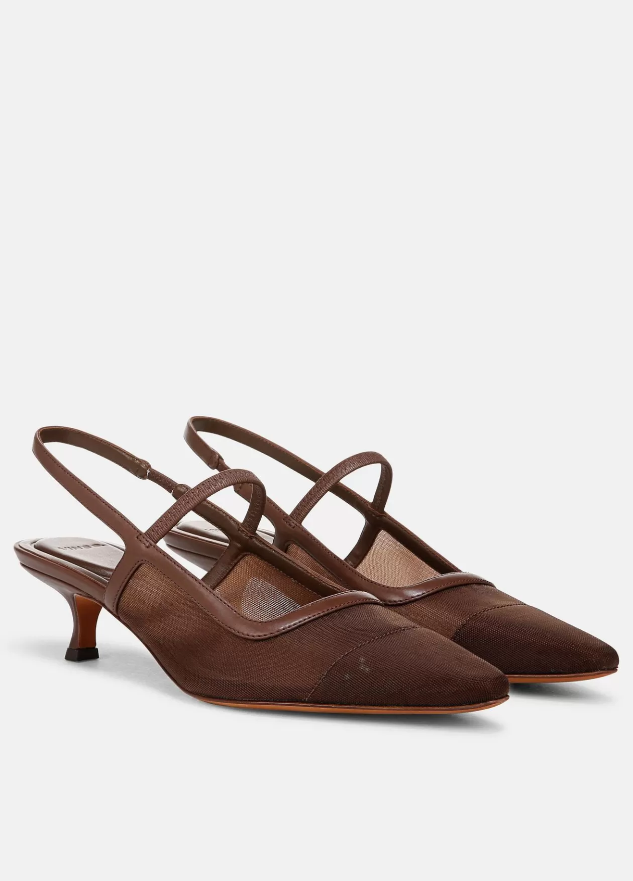 Hot Vince Venice Leather and Mesh Slingback Kitten Heel maplewood