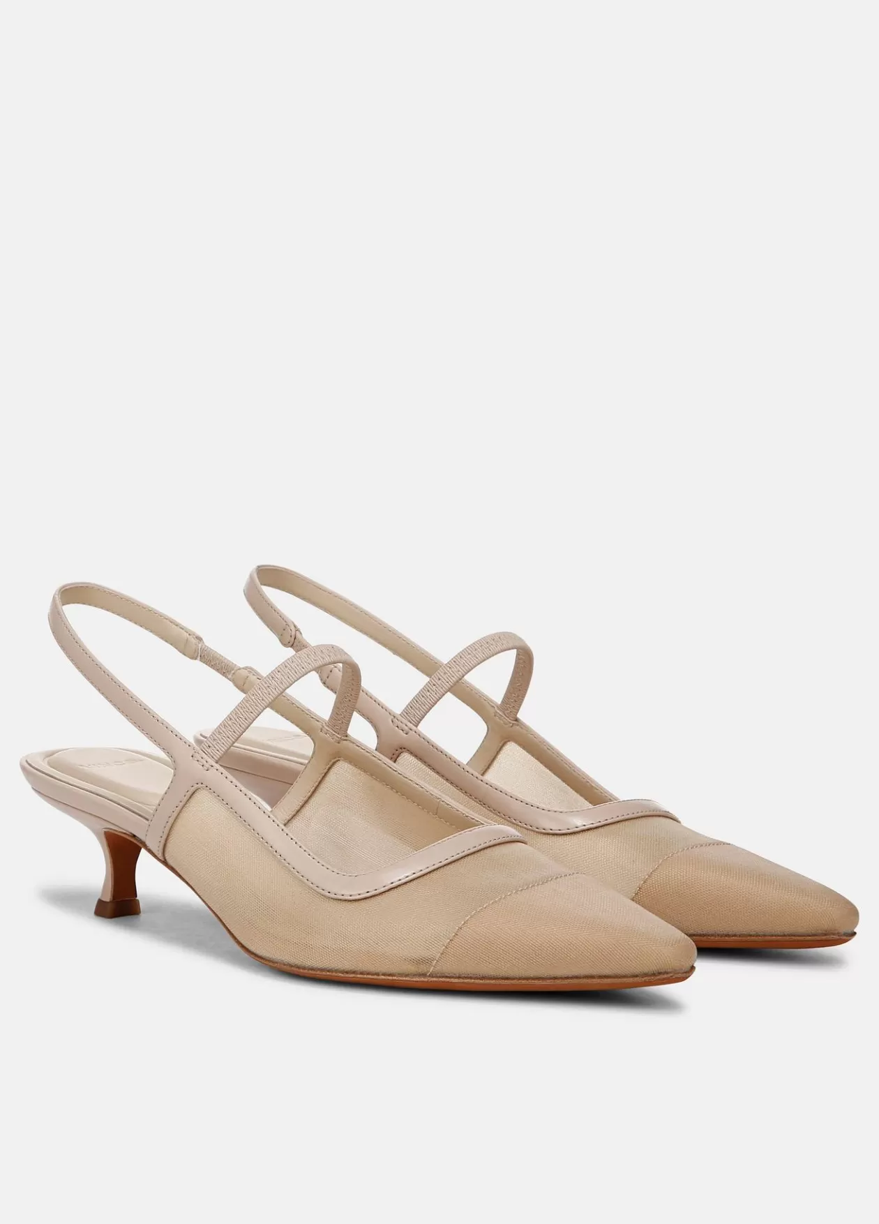 Discount Vince Venice Leather and Mesh Slingback Kitten Heel birch sand