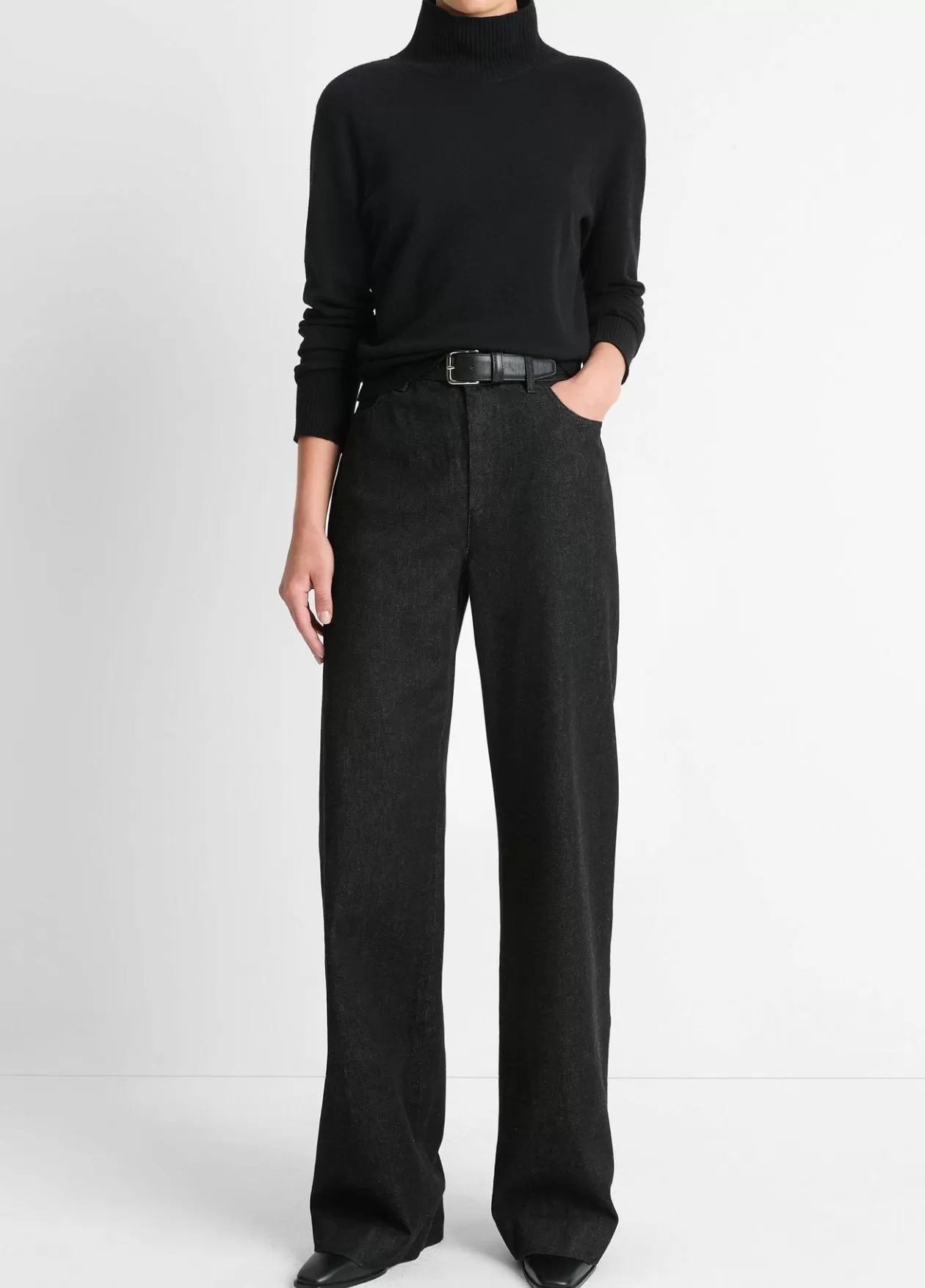 Hot Vince Washed Cotton Denim Double-Waistband Trouser washed black