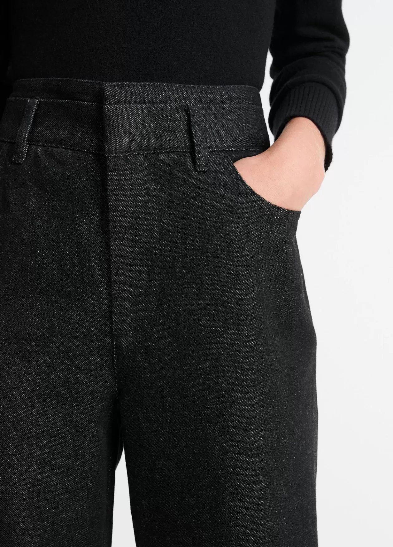 Hot Vince Washed Cotton Denim Double-Waistband Trouser washed black
