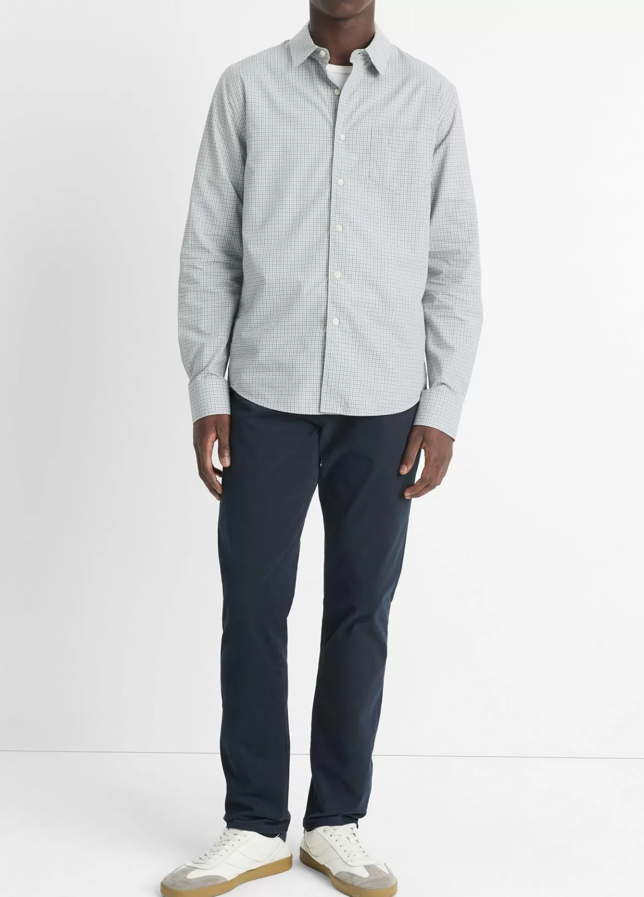 Flash Sale Vince Whitney Plaid Cotton-Blend Long-Sleeve Shirt pebble white/blue spruce