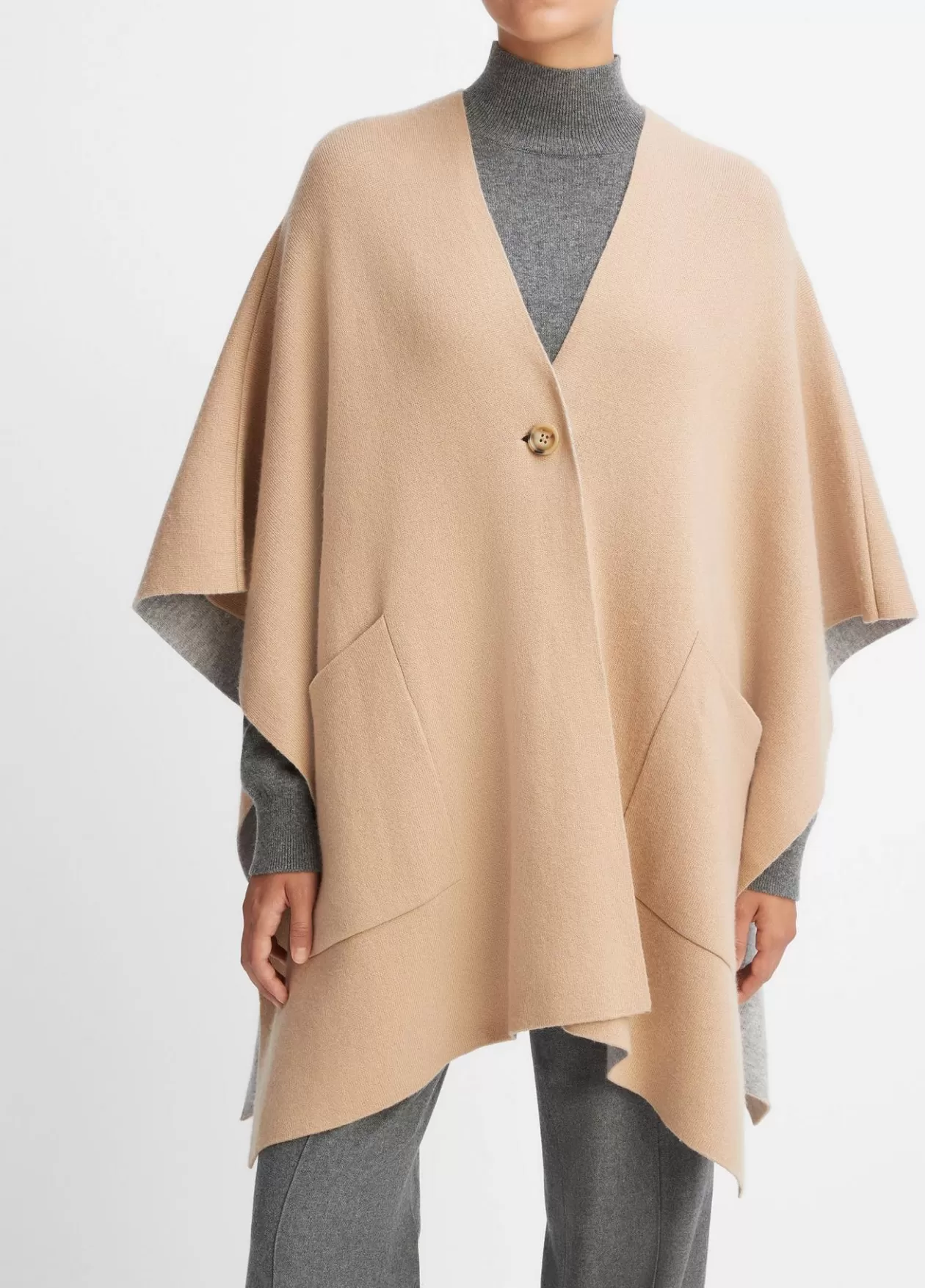 New Vince Wool and Cashmere Double-Face Cape camel grey