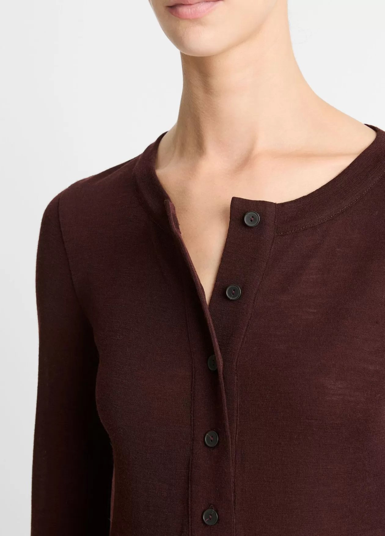 Hot Vince Wool Long-Sleeve Henley cherry night