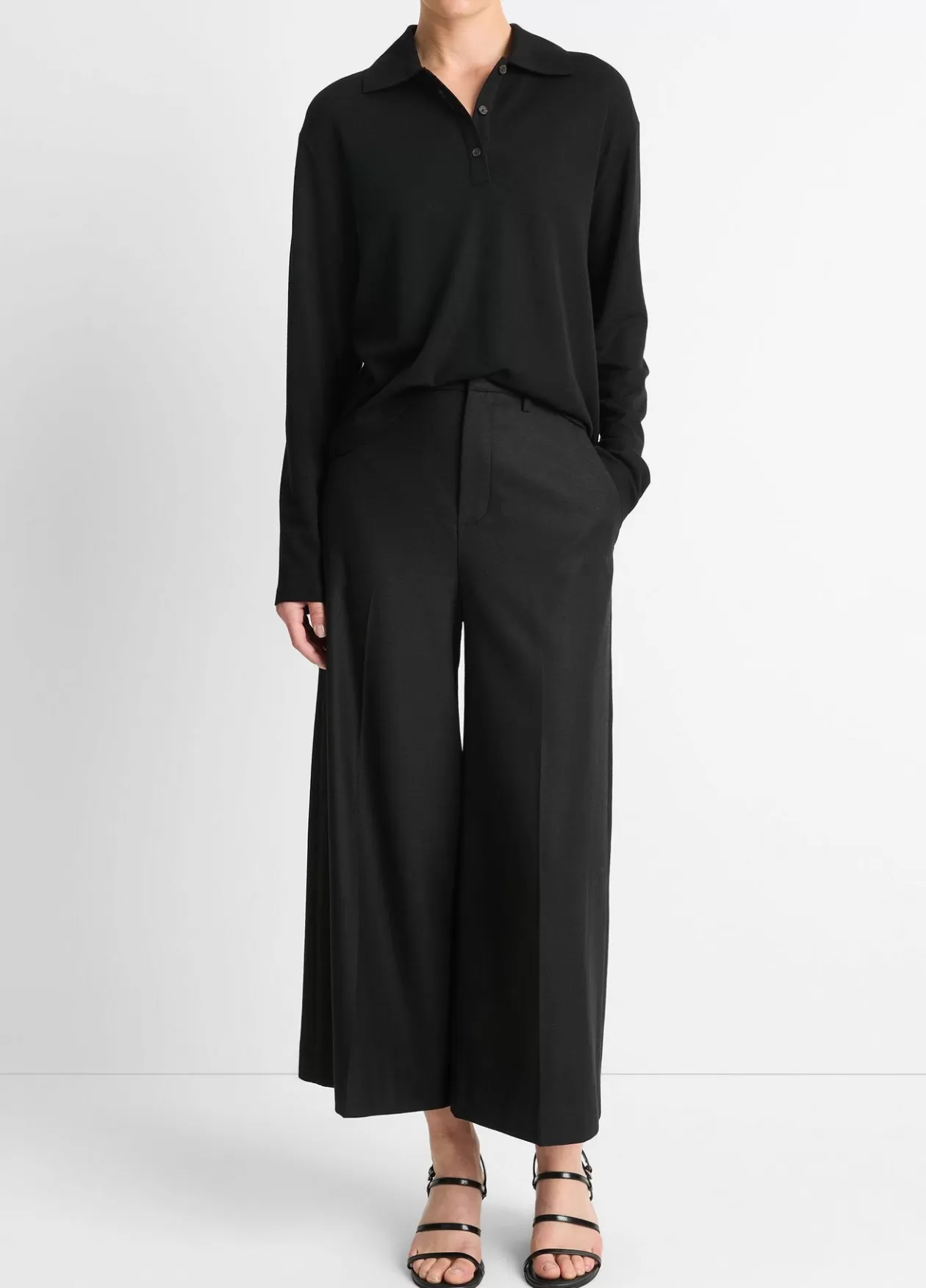 Hot Vince Wool Relaxed Long-Sleeve Polo Shirt black