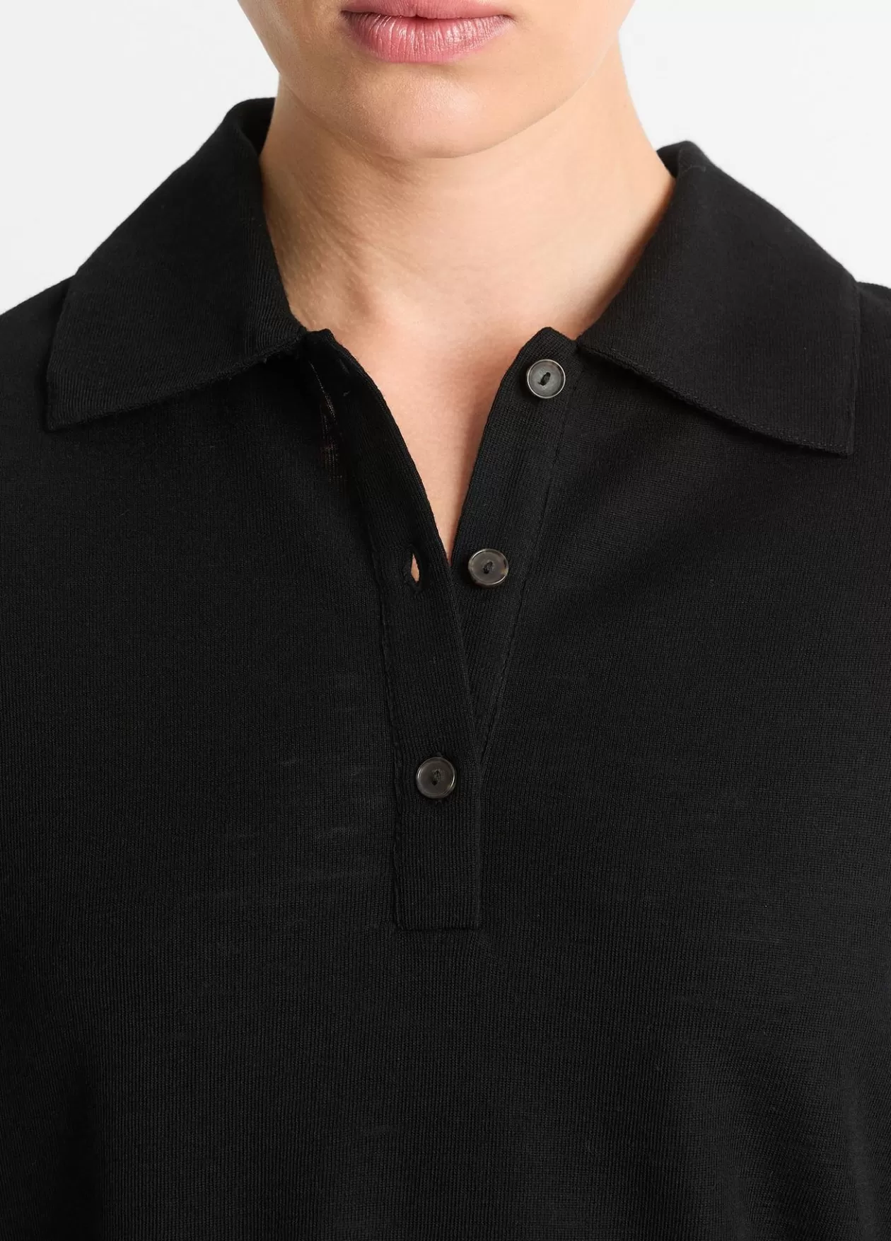 Hot Vince Wool Relaxed Long-Sleeve Polo Shirt black